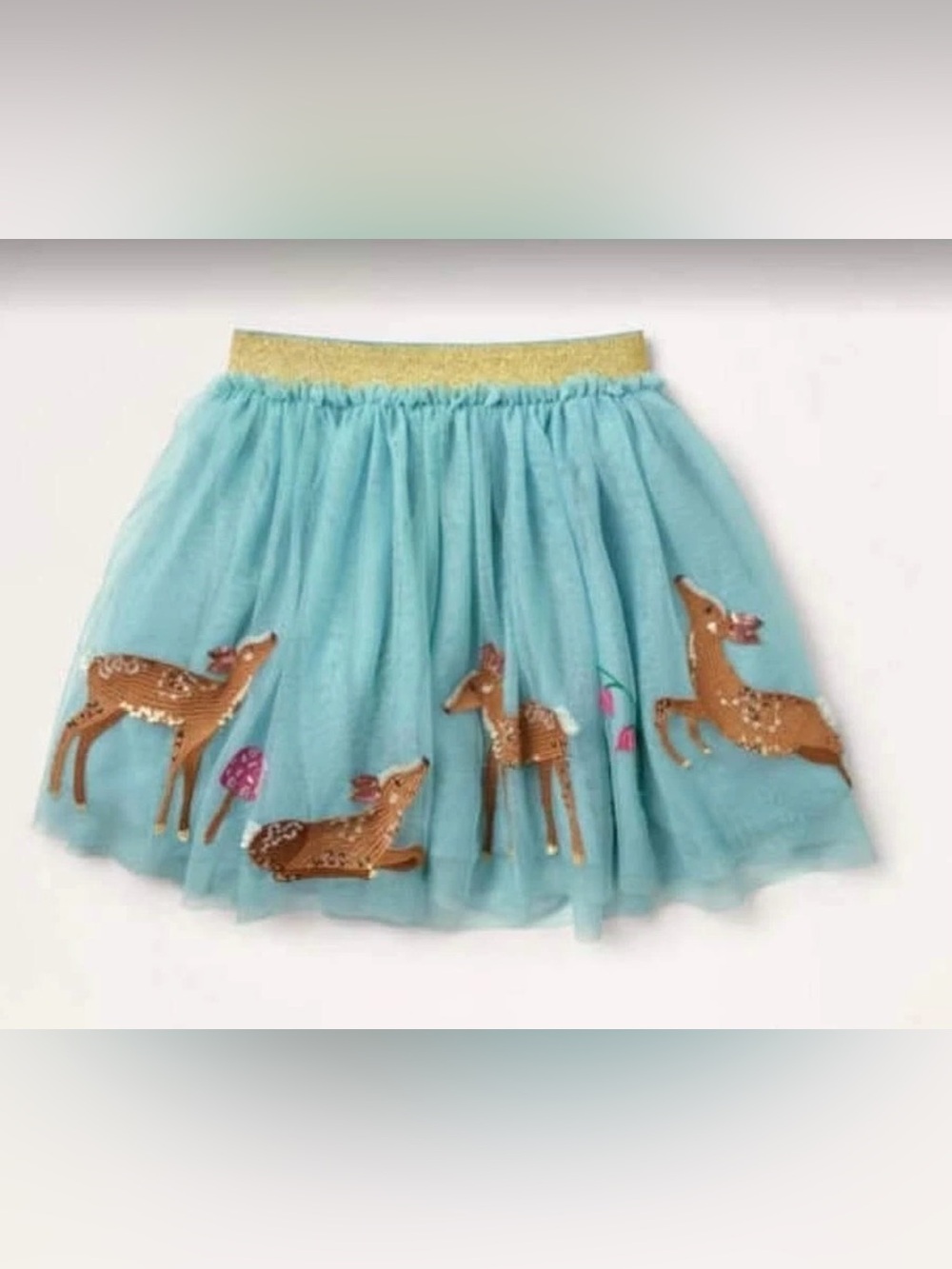 Mini Boden Frost Blue Deer Sequin Tulle Skirt Girls 5-6Y